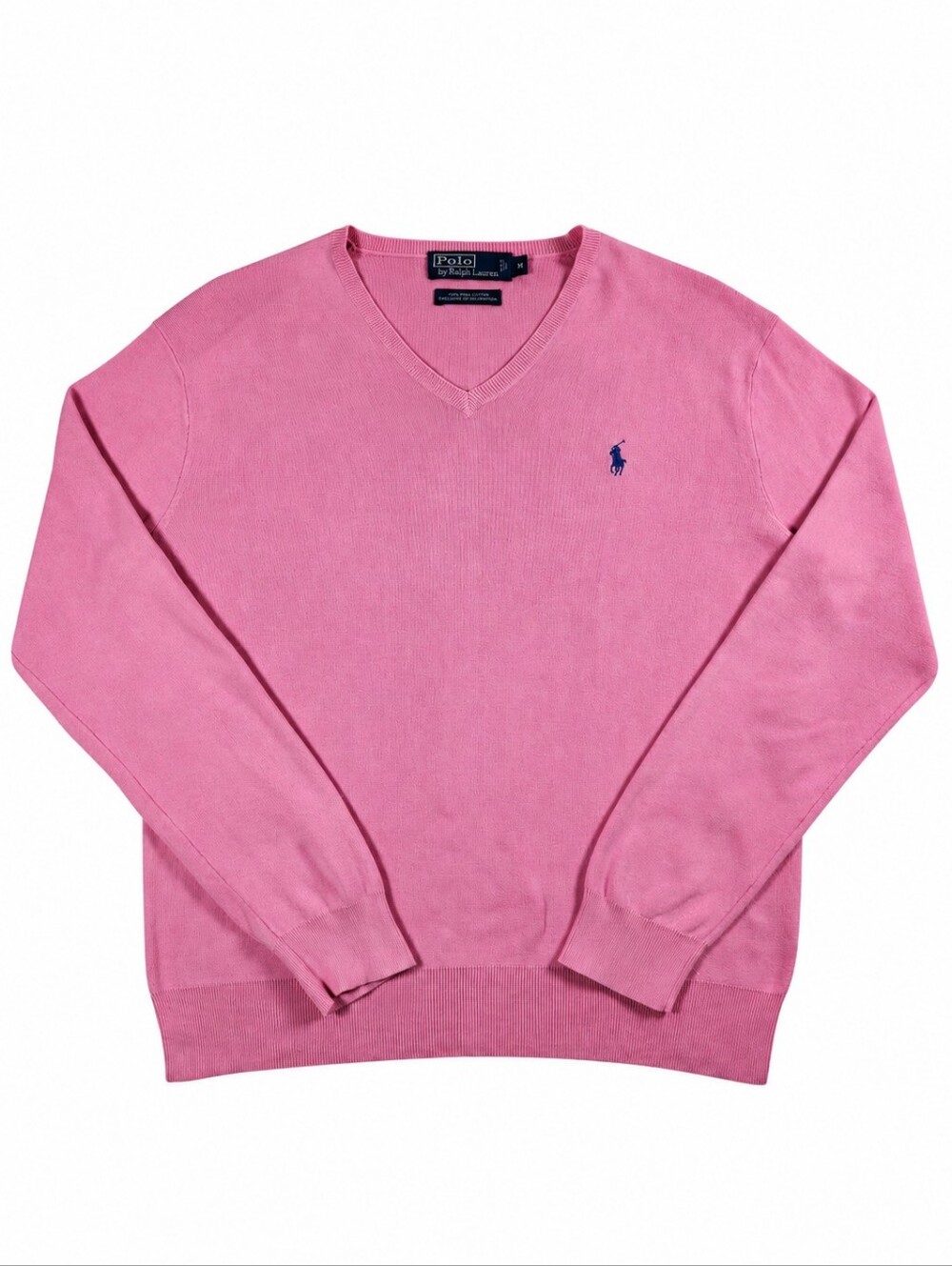 Polo Ralph Lauren Men's M Pink Pima Cotton V-Neck Sweater Pony